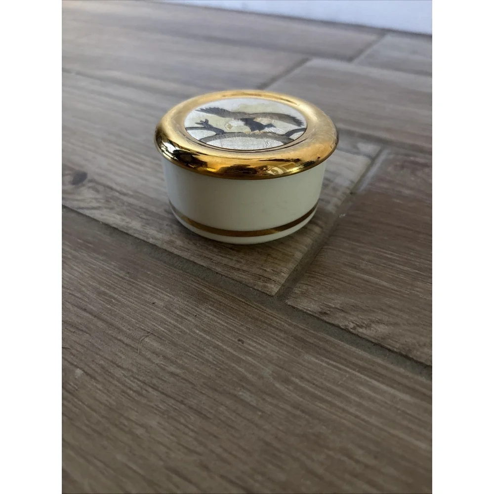 Vintage Art of Chokin Eagle Bird Trinket Box Black and ? 24K Gold Edges